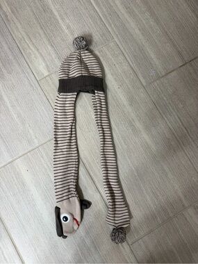 du pareil au meme  baby Striped Pom-Pom Earflap Scarf Hat - Brown